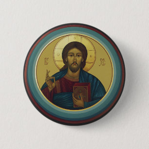 Badge Rond 5 Cm Christ Pantocrator byzantin Mosaïque ronde Art