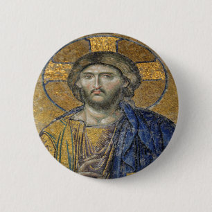 Badge Rond 5 Cm Christ Pantocrator Mosaïque Iconique Religieux Rom