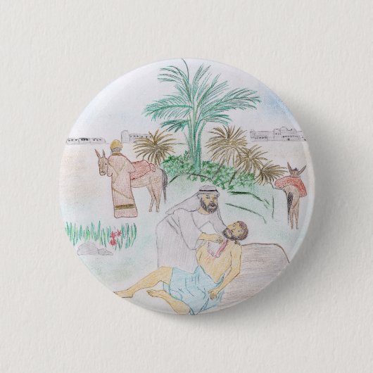 Badge Rond 5 Cm Christian Artwork Le bon samaritain (Devant)