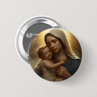 Badge Rond 5 Cm Christian Faith Pin Button | Mother Mary and Jesus