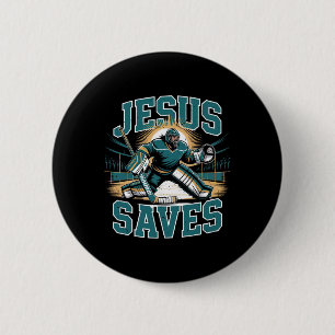 Badge Rond 5 Cm Christian Hockey Jésus Sauve Humour de Gardien de