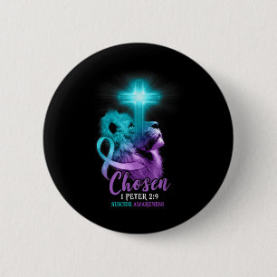 Badge Rond 5 Cm Christian Lion Cross Religieux Bible Verse Suicide