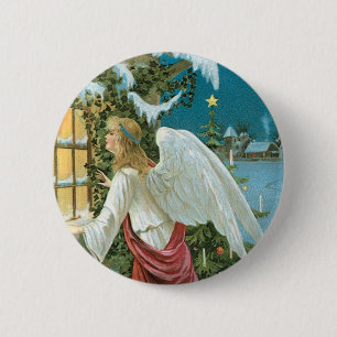 Badge Rond 5 Cm Christmas Angel at the Window