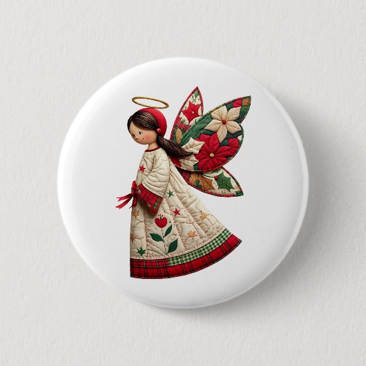 Badge Rond 5 Cm Christmas Angel with Holiday Flowers (Devant)