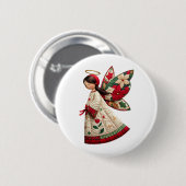Badge Rond 5 Cm Christmas Angel with Holiday Flowers (Devant & derrière)
