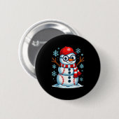 Badge Rond 5 Cm Christmas Baseball Snowman Xmas Pajamas Women Men (Devant & derrière)