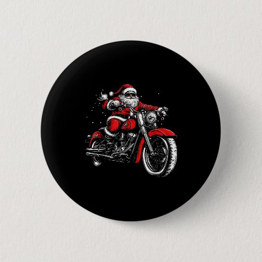 Badge Rond 5 Cm Christmas Biker Santa Claus Funny Motorcycle Motor (Devant)