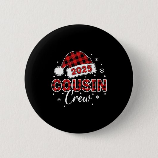 Badge Rond 5 Cm Christmas Buffalo Plaid 2025 Cousin Crew Santa Hat (Devant)