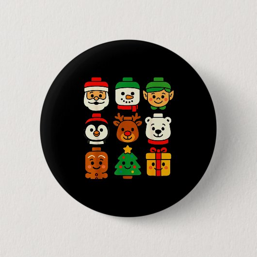 Badge Rond 5 Cm Christmas Building Brick Santa Elf Snowman Xmas Bo (Devant)