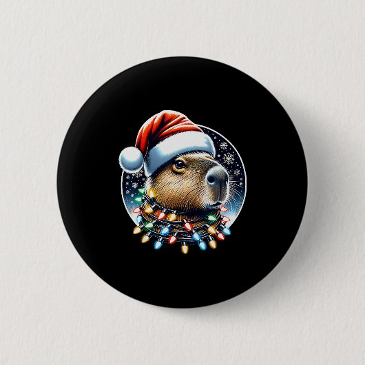 Badge Rond 5 Cm Christmas Capybara Santa Hat Xmas Lights Men Women (Devant)