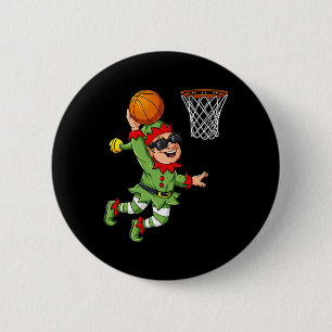 Badge Rond 5 Cm Christmas Elf Dunking Un Basketball Fun Boys Kids