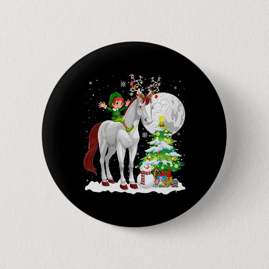 Badge Rond 5 Cm Christmas Elf Riding Reindeer Horse Snowman Xmas T (Devant)