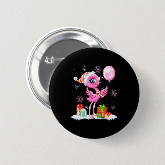 Badge Rond 5 Cm Christmas Flamingo Pajama Matching Santa Hat Xmas (Devant & derrière)