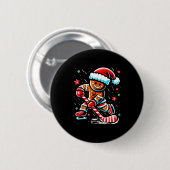 Badge Rond 5 Cm Christmas Gingerbread Ice Hockey Srts Funny Xmas P (Devant & derrière)