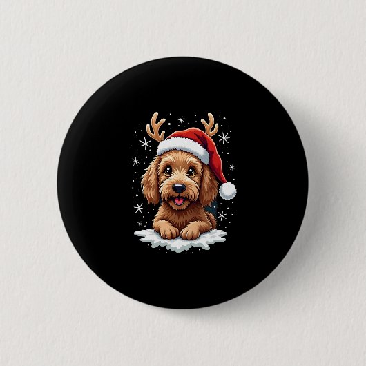 Badge Rond 5 Cm Christmas Goldendoodle Dog Reindeer Holiday Doodle (Devant)