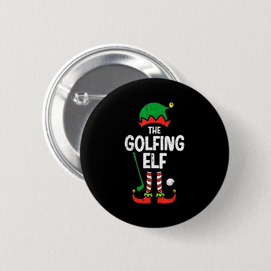 Badge Rond 5 Cm Christmas Golfing Elf Xmas Golf Family Match Golfe (Devant & derrière)