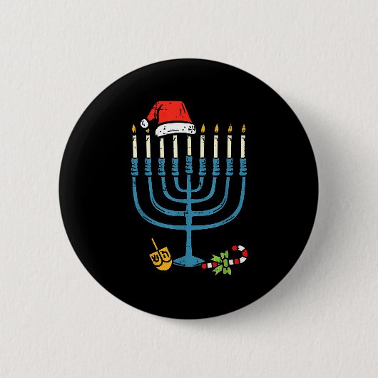 Badge Rond 5 Cm Christmas Hat Menorah Jew Hanukkah Chanukah Men Wo (Devant)