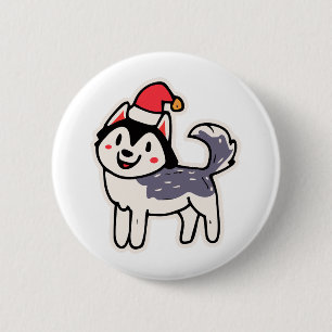 Badge Rond 5 Cm Christmas Husky Amoureux des chiens Malamute