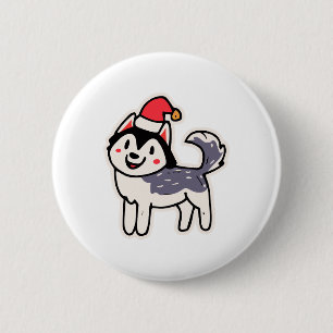 Badge Rond 5 Cm Christmas Husky Amoureux des chiens Malamute