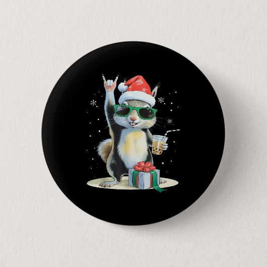 Badge Rond 5 Cm Christmas Kawaii Squirrel Bubble Tea Boba Squirrel (Devant)