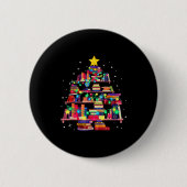 Badge Rond 5 Cm Christmas Library Tree Love Reading Books Nerd Tea (Devant)
