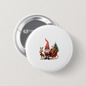 Badge Rond 5 Cm Christmas Light Gnome Santa Claus Riding Sleigh Hi (Devant & derrière)