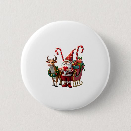 Badge Rond 5 Cm Christmas Light Gnome Santa Claus Riding Sleigh Hi (Devant)