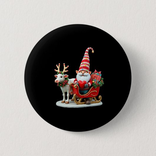Badge Rond 5 Cm Christmas Light Gnome Santa Claus Riding Sleigh Hi (Devant)