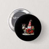 Badge Rond 5 Cm Christmas Light Gnome Santa Claus Riding Sleigh Hi (Devant & derrière)