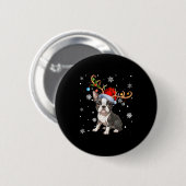 Badge Rond 5 Cm Christmas Light Reindeer Santa Hat Boston Terrier  (Devant & derrière)
