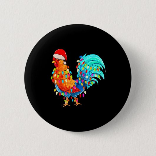 Badge Rond 5 Cm Christmas Lights Chicken Wearing Xmas Hat Chicken (Devant)