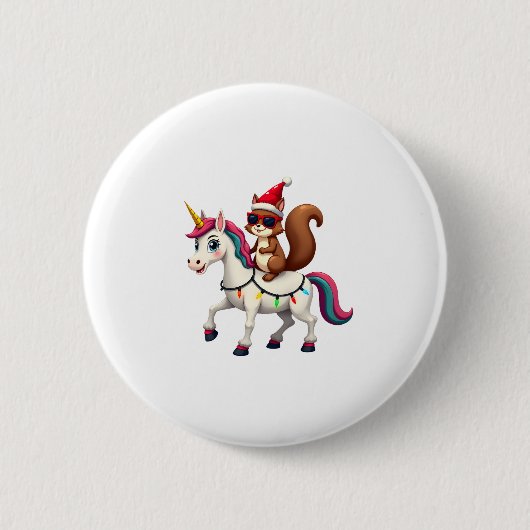 Badge Rond 5 Cm Christmas Lights Squirrel Riding Unicorn T-Shirt ( (Devant)