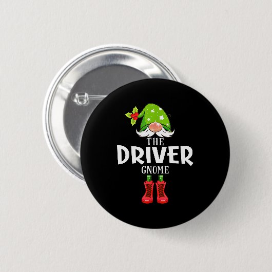 Badge Rond 5 Cm Christmas Matching Family The Driver Gnome (Devant & derrière)