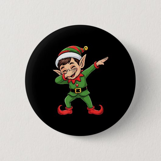 Badge Rond 5 Cm Christmas Pajama Dabbing Elf Kids Boys Girls Xmas (Devant)