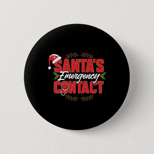 Badge Rond 5 Cm Christmas Père Noël Contact d'urgence. Infirmière (Devant)