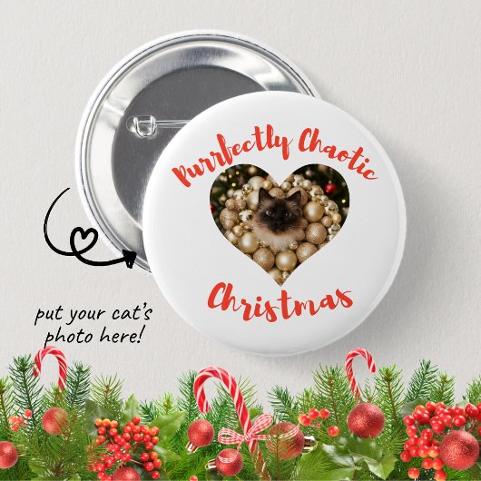 Badge Rond 5 Cm Christmas Personalized Cat Heart Photo Frame