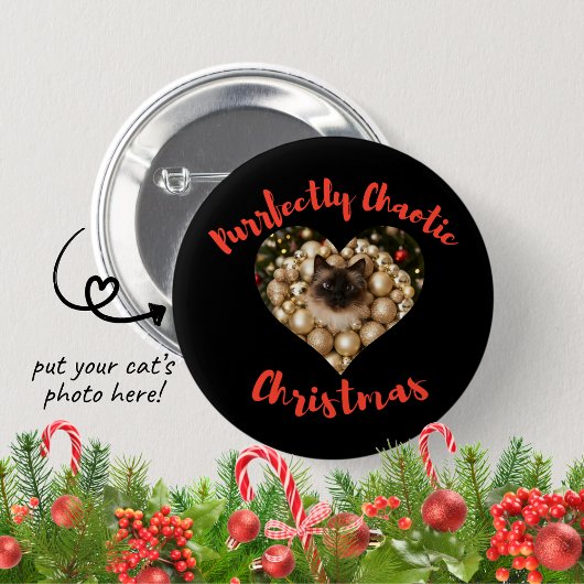 Badge Rond 5 Cm Christmas Personalized Cat Heart Photo Frame