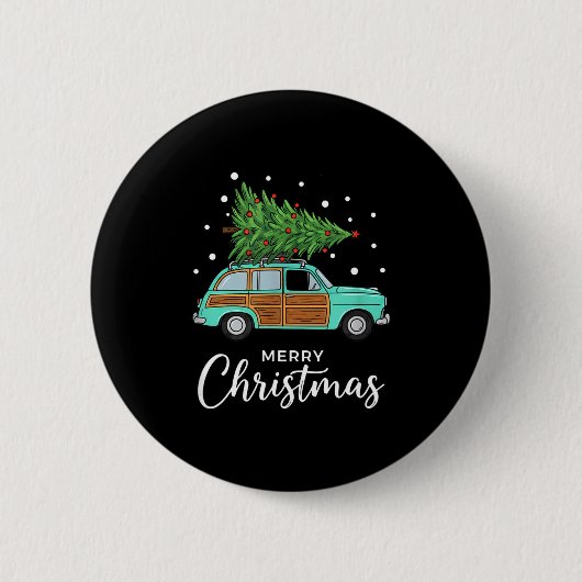 Badge Rond 5 Cm Christmas Retro Car With Christmas Tree - Merry Me (Devant)