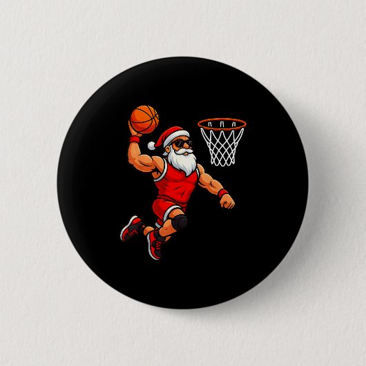 Badge Rond 5 Cm Christmas Santa Basketball Player Dunking Basketba (Devant)