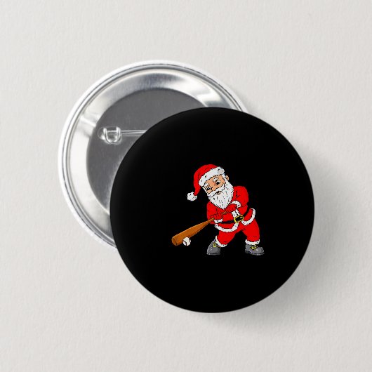 Badge Rond 5 Cm Christmas Santa Claus With Baseball Bat Boys Kids (Devant & derrière)