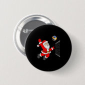 Badge Rond 5 Cm Christmas Santa Playing Volleyball Xmas Funny Srts (Devant & derrière)