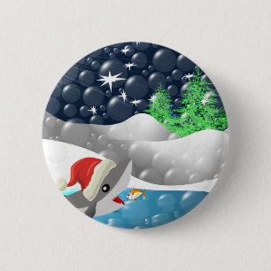 Badge Rond 5 Cm Christmas Shark