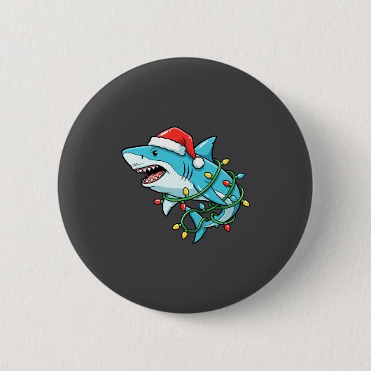 Badge Rond 5 Cm Christmas Shark Santa Hat Wrapped In Lights Funny  (Devant)
