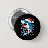 Badge Rond 5 Cm Christmas Shark Santa Hat Wrapped Lights Holiday S (Devant & derrière)