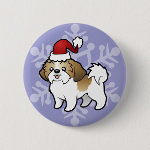 Badge Rond 5 Cm Christmas Shih Tzu (chiot coupé)