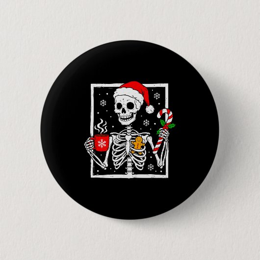 Badge Rond 5 Cm Christmas Skeleton Hat Santa Coffee Candy Cane Xma (Devant)
