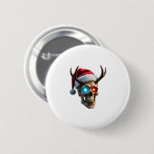 Badge Rond 5 Cm Christmas Skull with Santa Hat and Antlers Mystic (Devant & derrière)