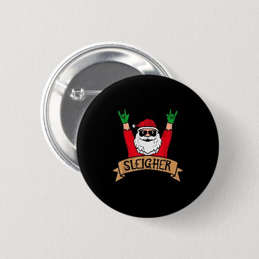 Badge Rond 5 Cm Christmas Sleigher Santa Rock Xmas Rocker Men Wome (Devant & derrière)