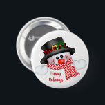 Badge Rond 5 Cm Christmas Snowman<br><div class="desc">Cette épingle bouton est montré ici avec un imprimé de bonhomme de neige mignon de vacances. Customisez cet objet ou achetez tel quel. Image stock</div>