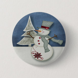 Badge Rond 5 Cm Christmas Snowman